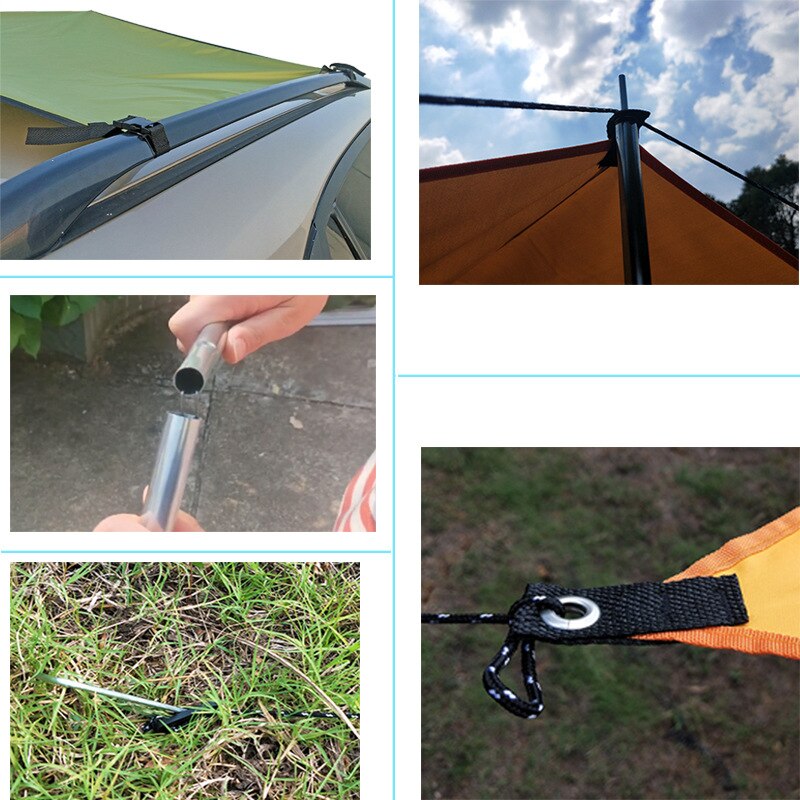 Cheap Goat Tents 3x2m Car Side Awning with Pole Rope Peg Strong Suction Cup Anchor Outdoor Camping Tent Tarp Waterproof Canopy Shade Sun Shelter Tents 